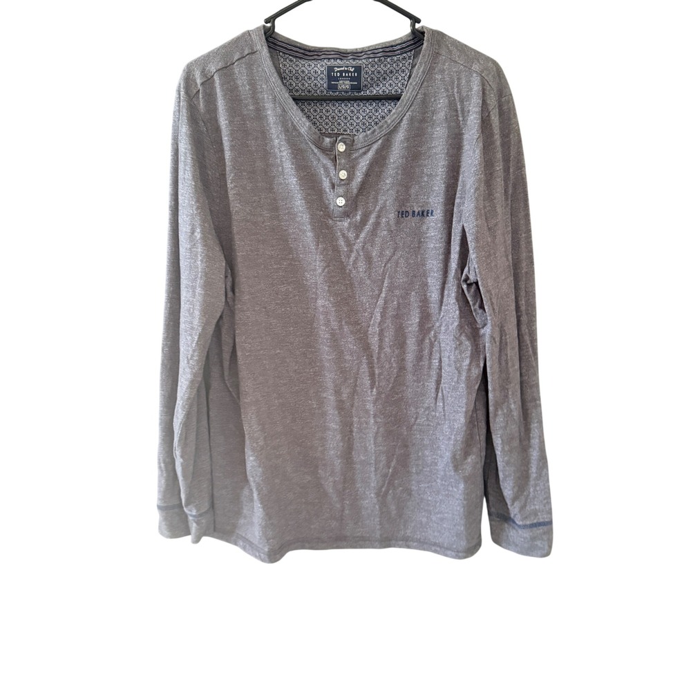 Ted Baker London Mens Gray Dressed to Chill Long Sleeve Henley‎ Shirt Size Large